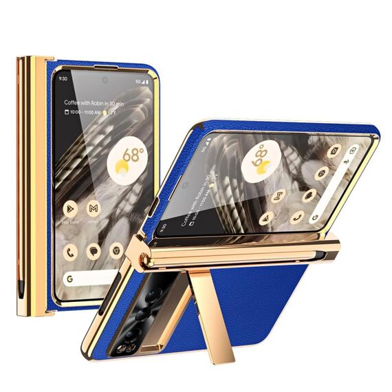 Per Google Pixel Fold Modello Litchi Galvanotecnica Slot per penna Doppia cerniera Custodia per telefono pieghevole con stilo (Royal Blue)