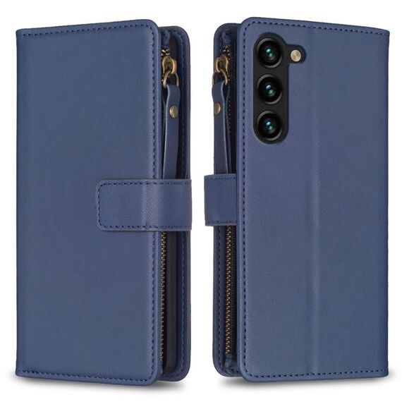 Per Samsung Galaxy S23 + 5G 9 slot per schede con cerniera portafoglio in pelle flip custodia per telefono (blu)