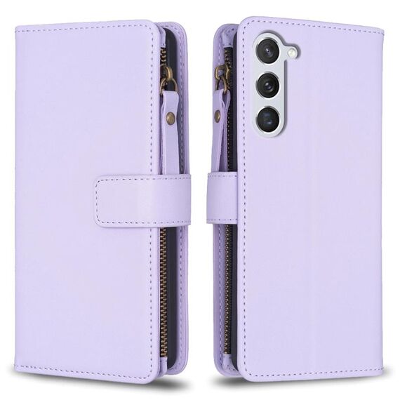 Per Samsung Galaxy S23 5G 9 slot per schede con cerniera portafoglio in pelle custodia per telefono (viola chiaro)