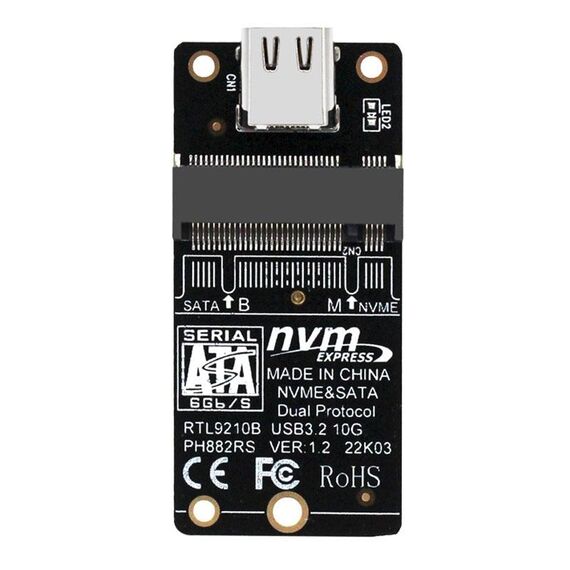 M.2 NVME Hard Disk Box Transfer Card RTL9210B Chip Type-C / USB-C USB3.1 Gen2 10Gbps (Nero)
