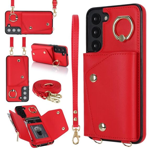 Per Samsung Galaxy S22+ 5G Custodia per cellulare con cerniera con doppio cordino (rosso)