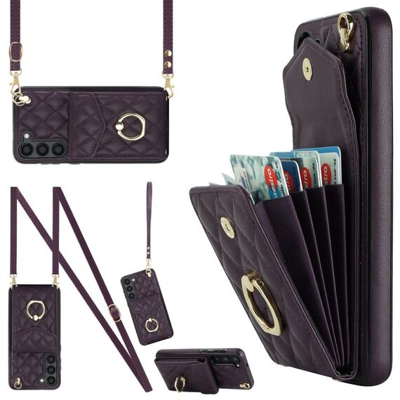 Per Samsung Galaxy S23 5G Custodia per cellulare a forma di rombi con cordino lungo (viola scuro)