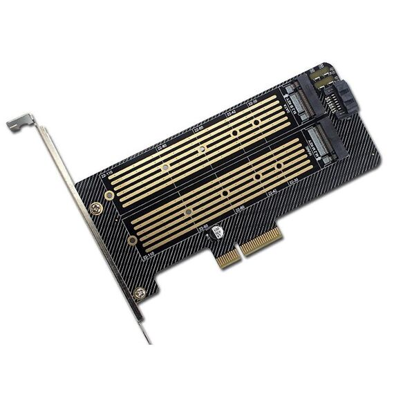 M.2 NVME NGFF SSD a PCIE SATA Scheda di espansione per conversione a doppio disco Supporta il cablaggio MKEY BKEY (nero)