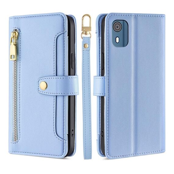 Per Nokia C02 TA-1522 Lite Custodia per telefono in pelle a portafoglio con cerniera a forma di pecora (blu)