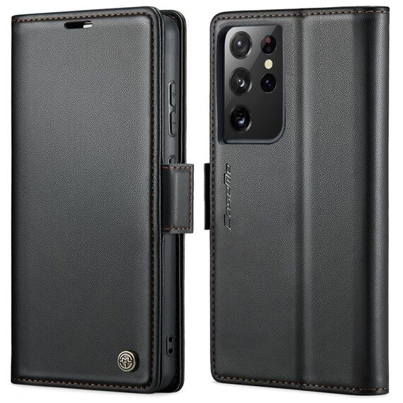 Per Samsung Galaxy S21 Ultra 5G CaseMe 023 Butterfly Buckle Litchi Texture RFID Custodia in pelle antifurto (nero)