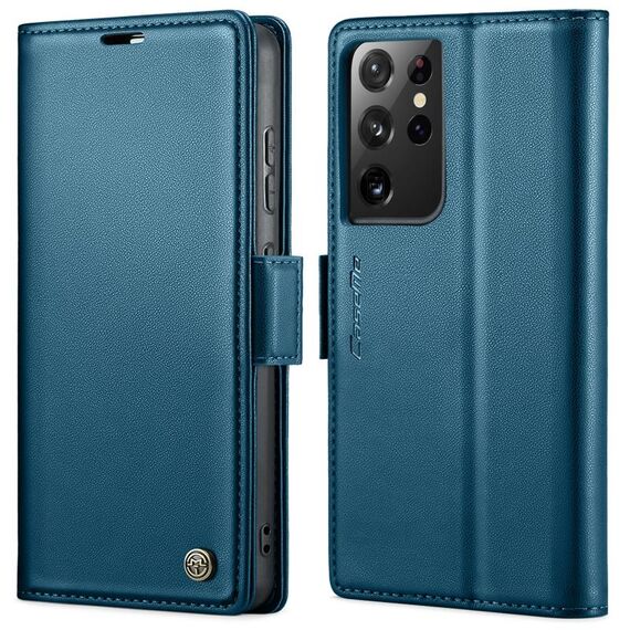 Per Samsung Galaxy S21 Ultra 5G CaseMe 023 Butterfly Buckle Litchi Texture RFID Custodia in pelle antifurto (blu)