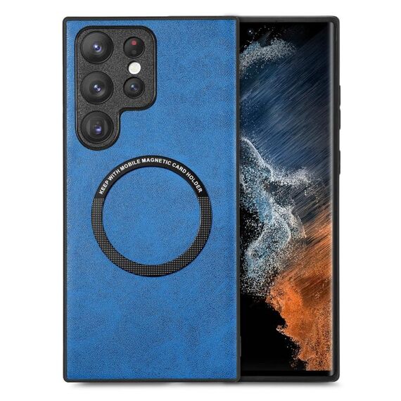 Per Samsung Galaxy S22 Ultra 5G Custodia per telefono in pelle tinta unita con cover posteriore (blu)