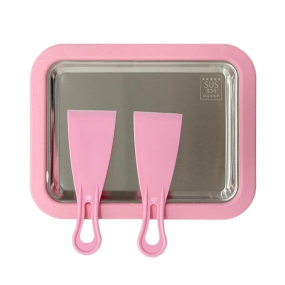 Mini macchina per yogurt fritto per uso domestico Vassoio per ghiaccio fritto fai-da-te fatto in casa per bambini, colore: acciaio inossidabile rosa 22,5x17,5 cm