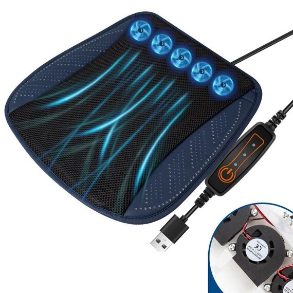 Ventilatore multifunzionale USB Ventilazione Dissipazione del calore Cuscino per seggiolino auto(Blu)