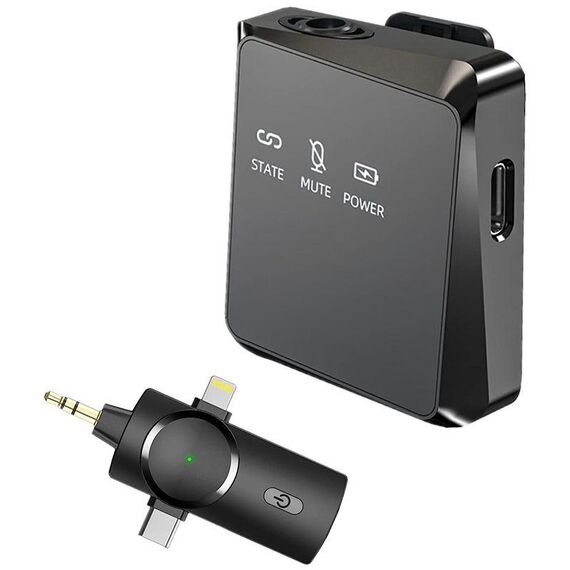 Mini microfono lavalier wireless One by One 3 in 1 per fotocamera iPhone / iPad / Android / PC