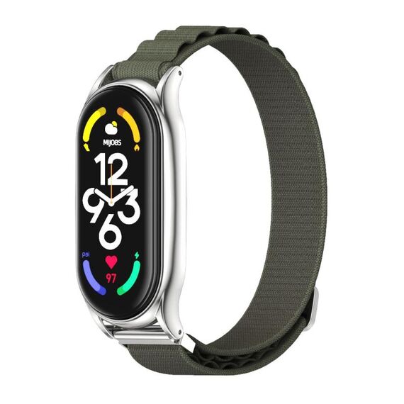 Per Xiaomi Mi Band 7/7 NFC MIJOBS PLUS Cinturino in nylon traspirante (verde militare argento)