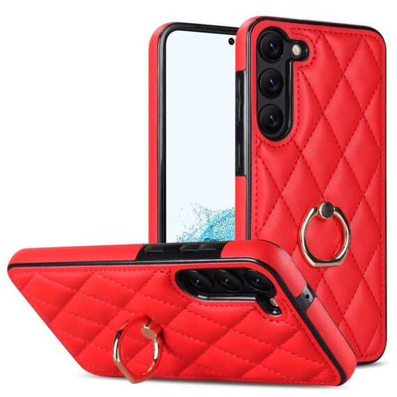 Per Samsung Galaxy S23 5G custodia in pelle PU rombica con supporto ad anello (rosso)