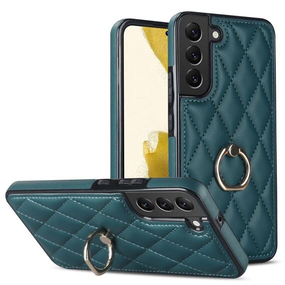 Per Samsung Galaxy S22 5G custodia in pelle PU rombica con supporto ad anello (verde)