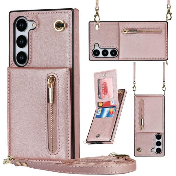 Per Samsung Galaxy S23+ 5G Cross-body Zipper Square TPU+Custodia posteriore in PU (oro rosa)