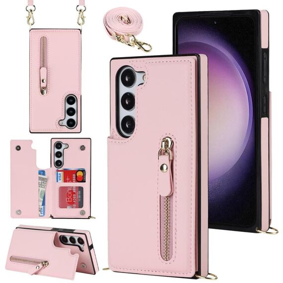 Per Samsung Galaxy S23 5G Custodia per telefono quadrata con cerniera a croce (rosa)