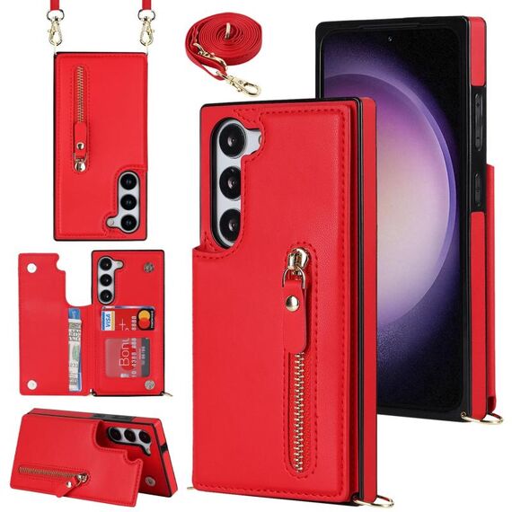 Per Samsung Galaxy S23 5G Custodia per telefono quadrata con cerniera a croce (rossa)