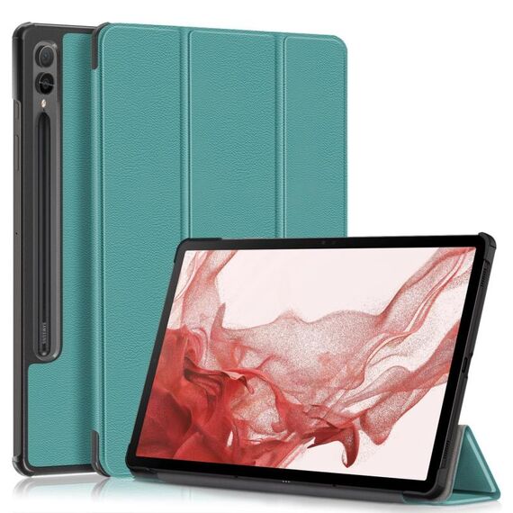 Per Samsung Galaxy Tab S9+ Custer custodia per tablet in pelle con supporto a 3 pieghe in puro colore (verde scuro)