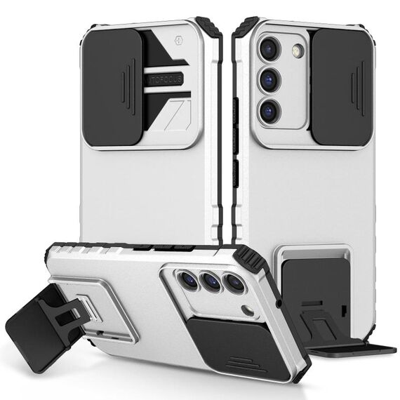 Per Samsung Galaxy S22 5G Supporto stereoscopico Custodia per telefono scorrevole Camshield (bianca)