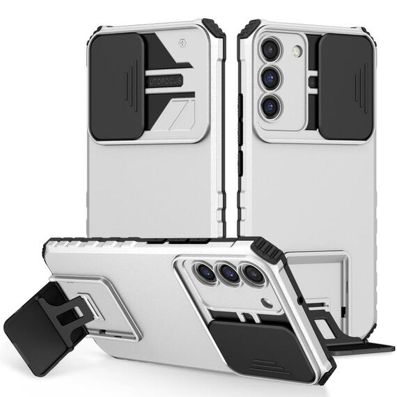 Per Samsung Galaxy S22+ 5G Supporto stereoscopico Custodia scorrevole per telefono Camshield (bianca)