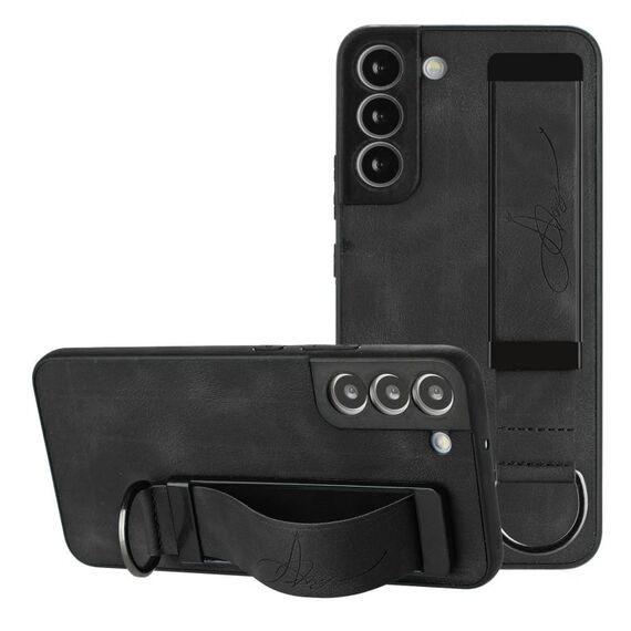 Per Samsung Galaxy S22 + 5G Custodia per cellulare posteriore in pelle con supporto per cinturino (nero)