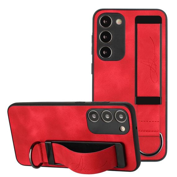 Per Samsung Galaxy S23 5G Custodia per cinturino posteriore in pelle con supporto per telefono (rosso)