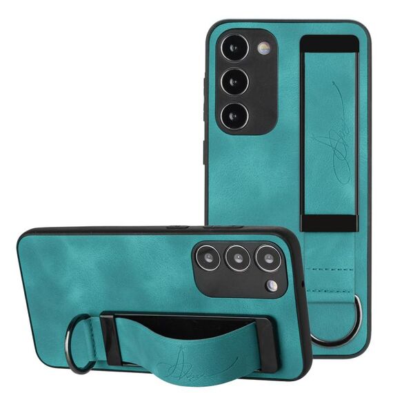 Per Samsung Galaxy S23 5G Custodia per cellulare posteriore in pelle con supporto per cinturino (verde)