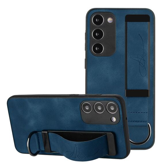 Per Samsung Galaxy S23 + 5G Custodia per telefono posteriore in pelle con supporto per cinturino (blu reale)