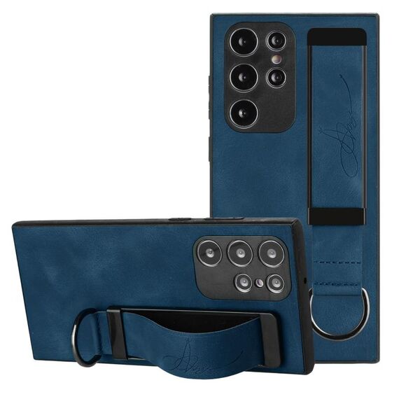 Per Samsung Galaxy S23 Ultra 5G Custodia da polso posteriore in pelle per telefono (blu reale)
