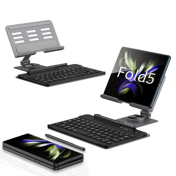 Per Samsung Galaxy Z Fold5 GKK Supporto per tastiera Bluetooth pieghevole con penna + supporto + tastiera + mouse (grigio)