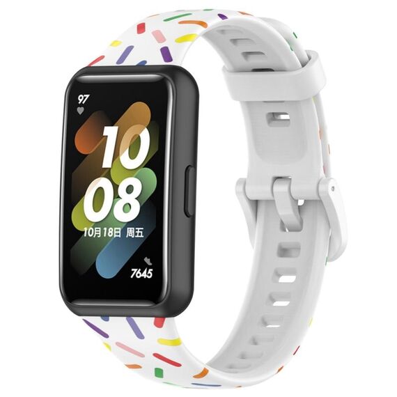Per cinturino in silicone Huawei Band 7 Sports Rainbow Dots (bianco)