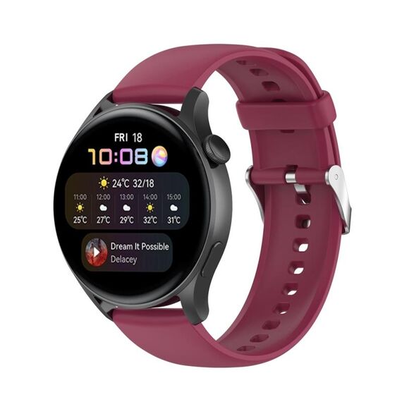 Per Huawei Watch 4 / Watch 4 Pro Cinturino per orologio con fibbia in acciaio inossidabile in silicone tinta unita (rosso vino)