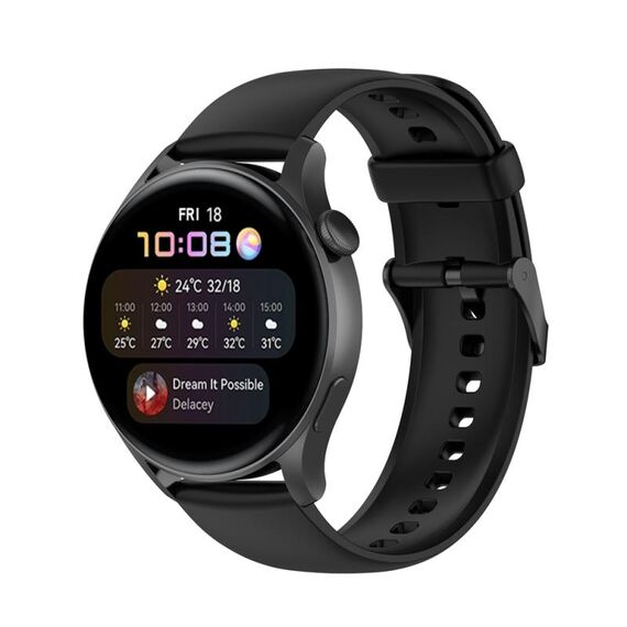 Per Huawei Watch 4 / Watch 4 Pro cinturino con fibbia nera in acciaio inossidabile in silicone tinta unita (nero)