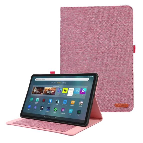 Custodia per tablet Amazon Fire Max 11 in pelle e tessuto (rosa rossa)