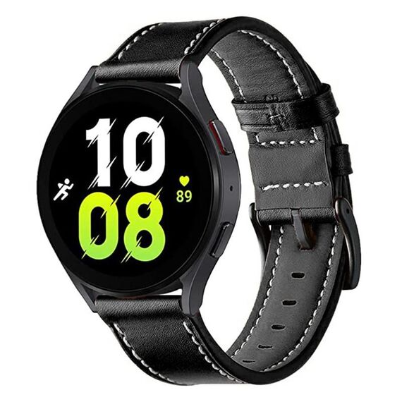 Per Garmin Venu / SQ / SQ2 / Venu 2 Plus cinturino cinturino in vera pelle con cuciture nere (nero)