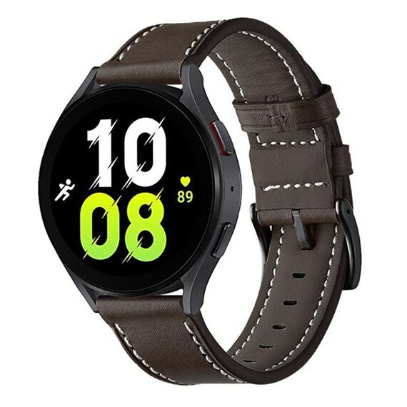 Per Garmin Venu / SQ / SQ2 / Venu 2 Plus cinturino cinturino in vera pelle con cuciture nere (caffè)