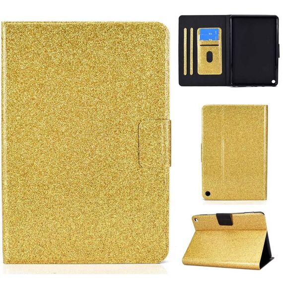 Per Amazon Fire Max 11 2023 Custodia per tablet in pelle con polvere glitterata (oro)