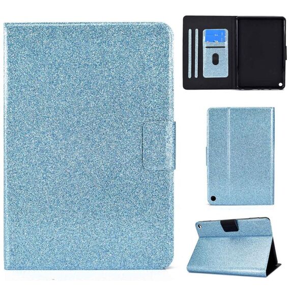 Per Amazon Fire Max 11 2023 Custodia per tablet in pelle con polvere glitterata (blu)