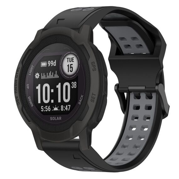 Per Garmin Instinct 2 Solar 22mm cinturino in silicone con fibbia inversa bicolore (nero + grigio)