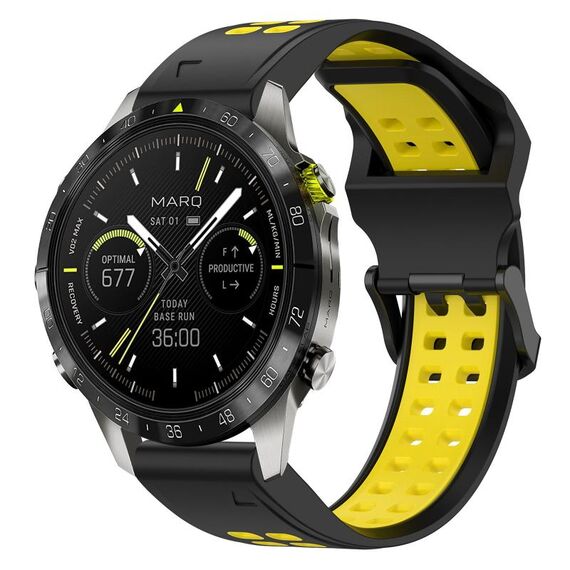 Per Garmin MARQ Athlete Gen 2 22mm Cinturino in silicone con fibbia inversa bicolore (nero + giallo)