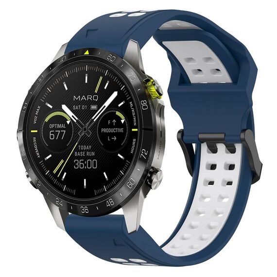 Per Garmin MARQ Athlete Gen 2 22mm Cinturino in silicone con fibbia inversa bicolore (blu + bianco)