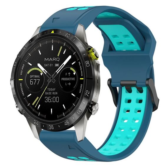 Per Garmin MARQ Athlete Gen 2 22mm Cinturino in silicone con fibbia inversa bicolore (blu + verde acqua)