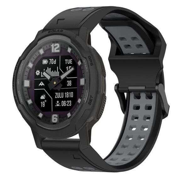Per Garmin Instinct Crossover 22mm cinturino in silicone con fibbia inversa bicolore (nero + grigio)