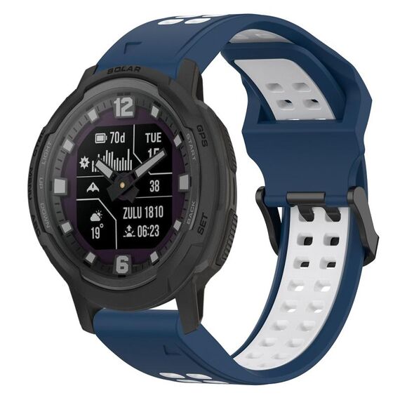 Per Garmin Instinct Crossover 22mm cinturino in silicone con fibbia inversa bicolore (blu + bianco)