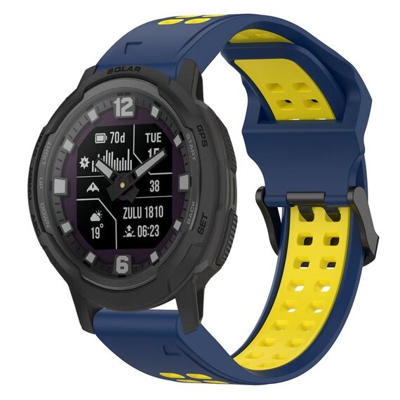 Per Garmin Instinct Crossover 22mm cinturino in silicone con fibbia inversa bicolore (blu + giallo)
