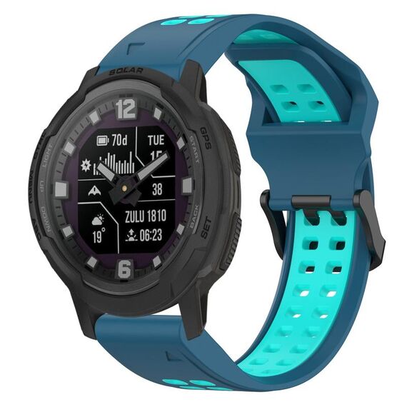 Per Garmin Instinct Crossover 22mm cinturino in silicone con fibbia inversa bicolore (blu + verde acqua)