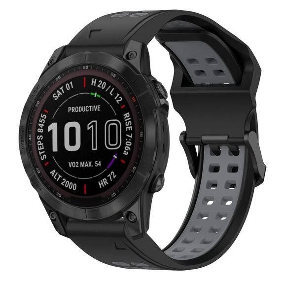 Per Garmin Fenix 7 Sapphire Solar 22mm Cinturino in silicone con fibbia inversa bicolore (nero + grigio)