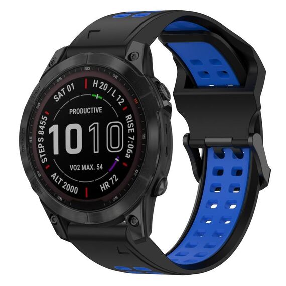 Per Garmin Fenix 7 Sapphire Solar 22mm Cinturino in silicone con fibbia inversa bicolore (nero + blu)