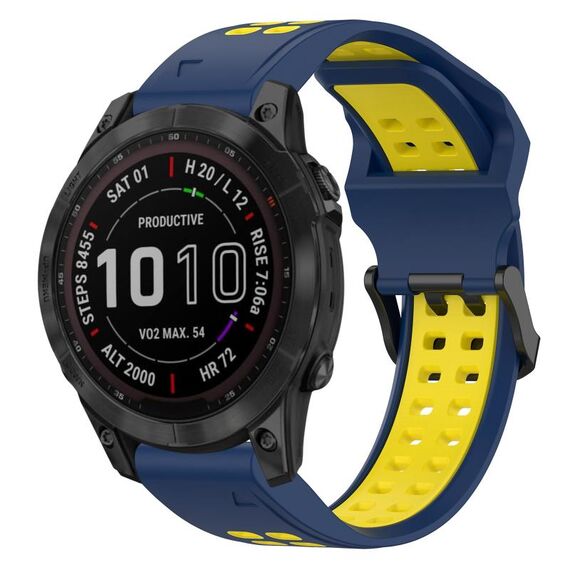 Per Garmin Fenix 7 Sapphire Solar 22mm Cinturino in silicone con fibbia inversa bicolore (blu + giallo)