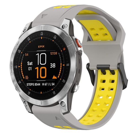 Per Garmin Epix Gen 2 22mm cinturino in silicone con fibbia inversa bicolore (grigio + giallo)