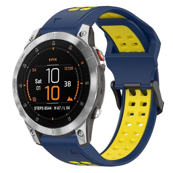 Per Garmin Epix Gen 2 22mm cinturino in silicone con fibbia inversa bicolore (blu + giallo)